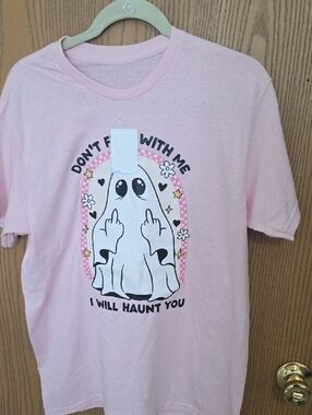 Pink Graphic  Tee - 'Don't "F***" With Me' Ghost Print